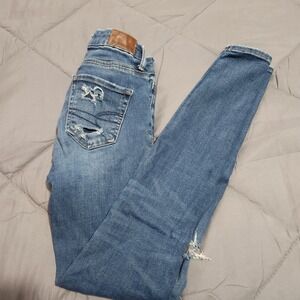 American Eagle Luxe Stretch Jegging Women's 00 Mid Rise Blue Skinny Denim Casual